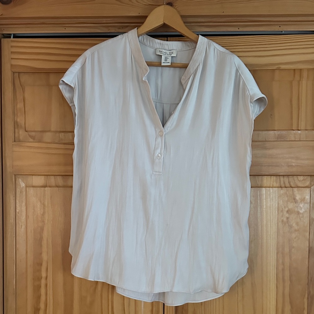 Rachel Zoe Soft Cream Cap-Sleeve Henley Blouse